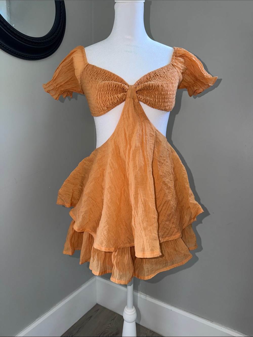 Women's Orange Cutout Tiered Romper